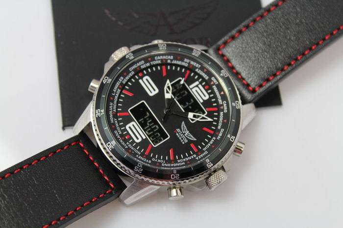 Aviator F-Series men's Black Leather with Red Stitches Pilot Chronograph