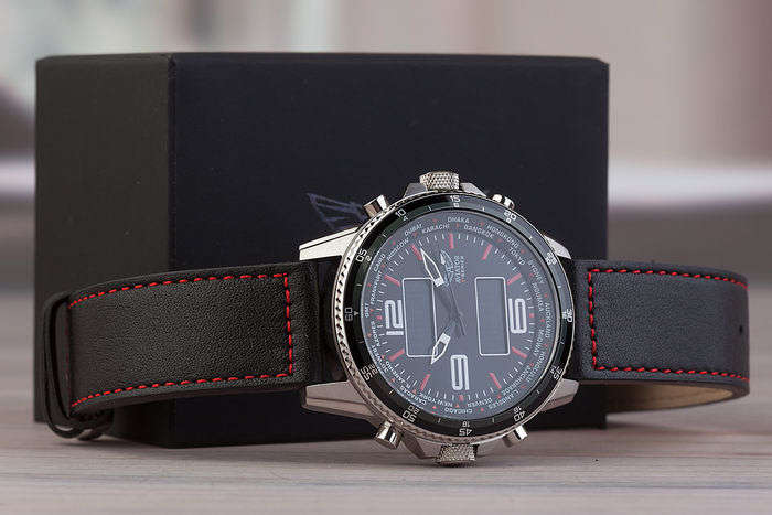 Aviator F-Series men's Black Leather with Red Stitches Pilot Chronograph