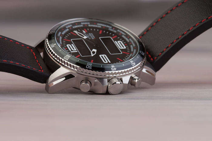 Aviator F-Series men's Black Leather with Red Stitches Pilot Chronograph