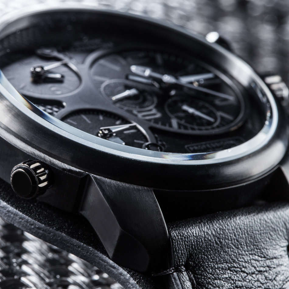 DETOMASO Casabona Mens Watch XXL Black Edition Multifunction Stainless Steel Black Leather watch