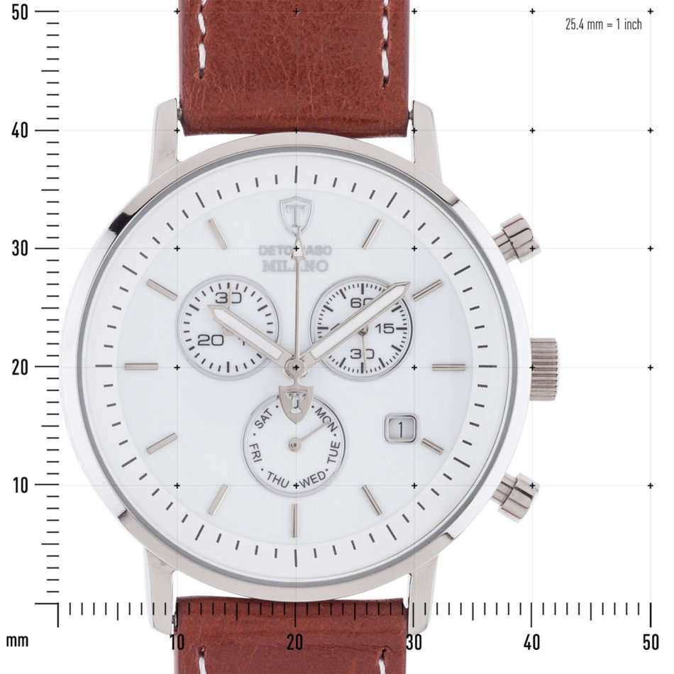 R1 AUCTION** DETOMASO Milano Mens Watch Classic Chronograph Stainless Steel  Brown Leather watch