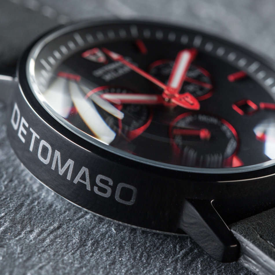 DETOMASO Milano Mens Watch Chronograph Black Red Stainless Steel Day & Date Brown Leather watch