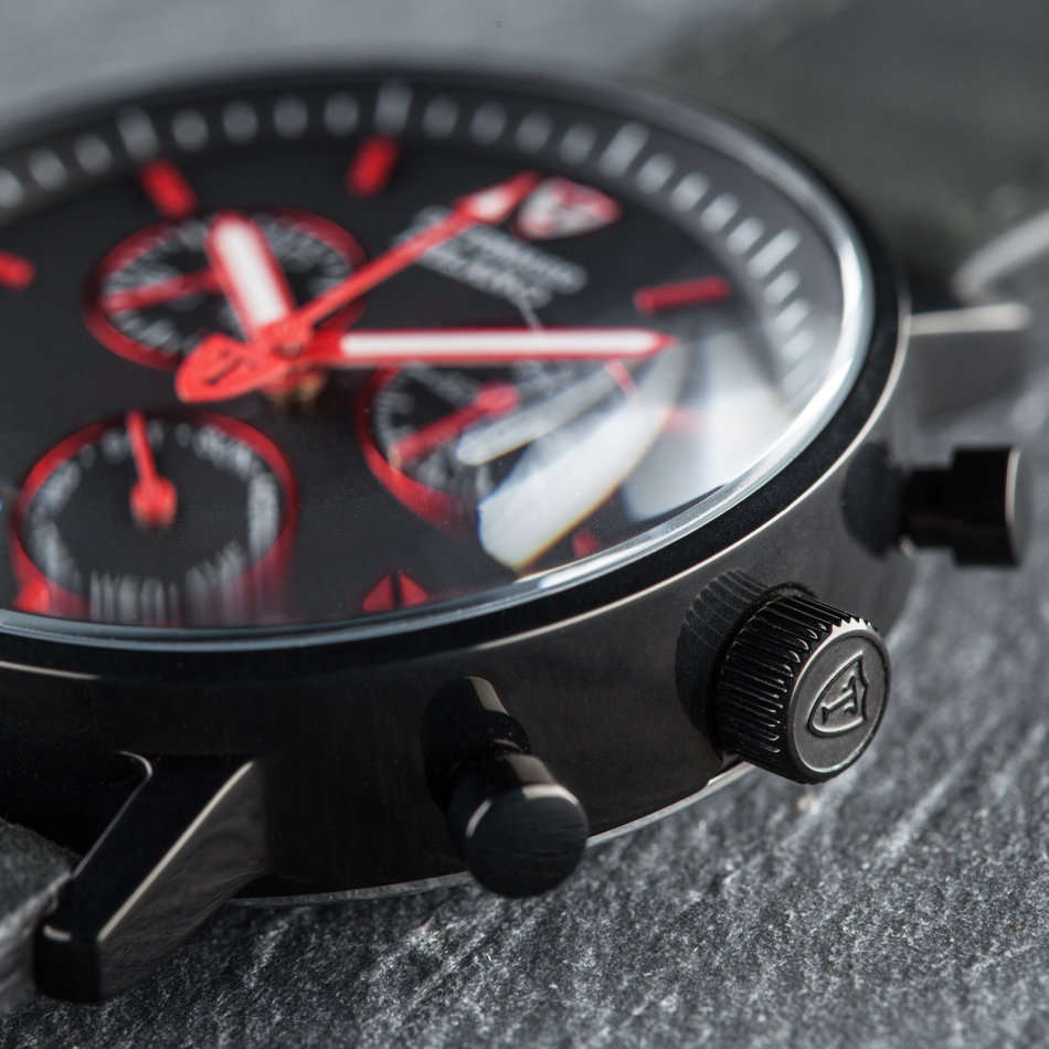 DETOMASO Milano Mens Watch Chronograph Black Red Stainless Steel Day & Date Brown Leather watch