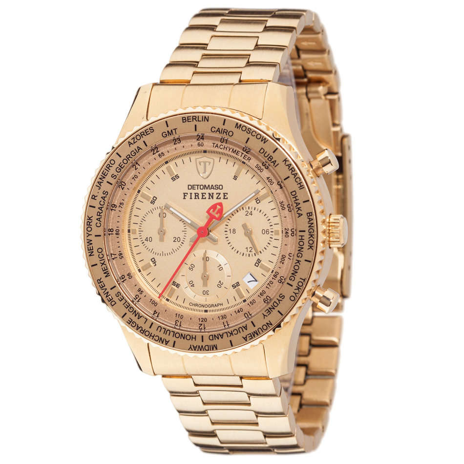 DETOMASO FIRENZE Mens Wrist Watch Chronograph Gold Plated Stainless Steel  watch