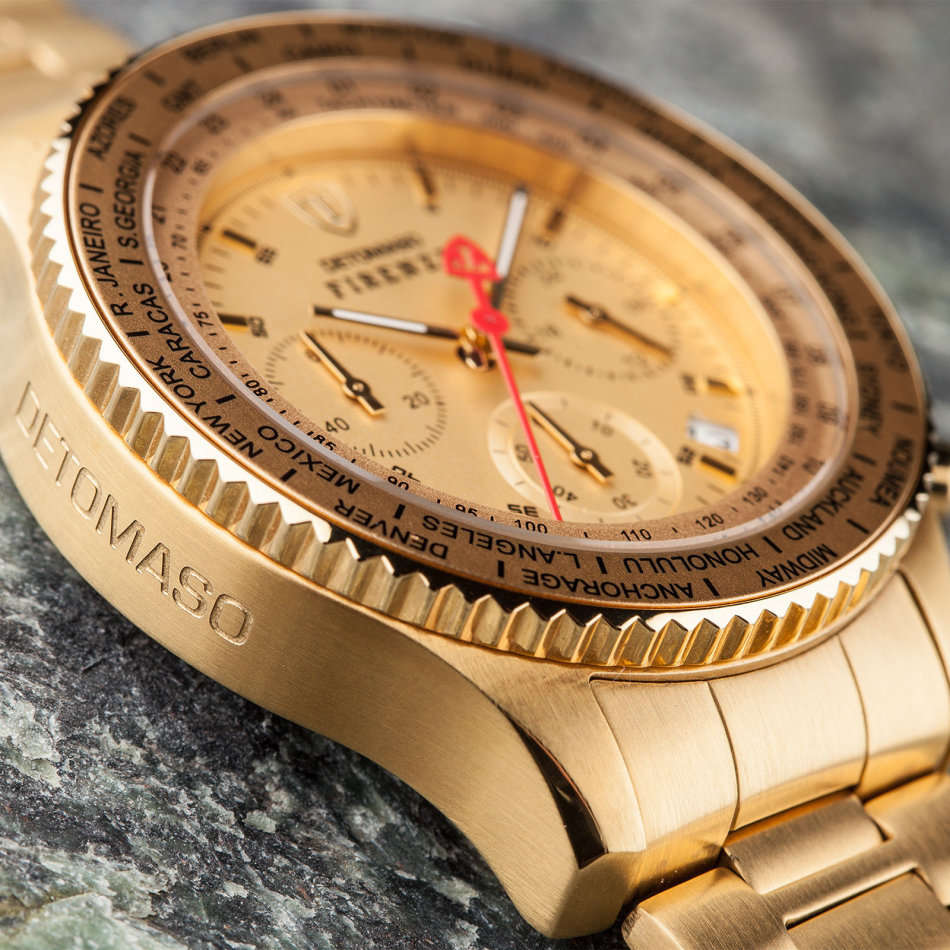 DETOMASO FIRENZE Mens Wrist Watch Chronograph Gold Plated Stainless Steel  watch