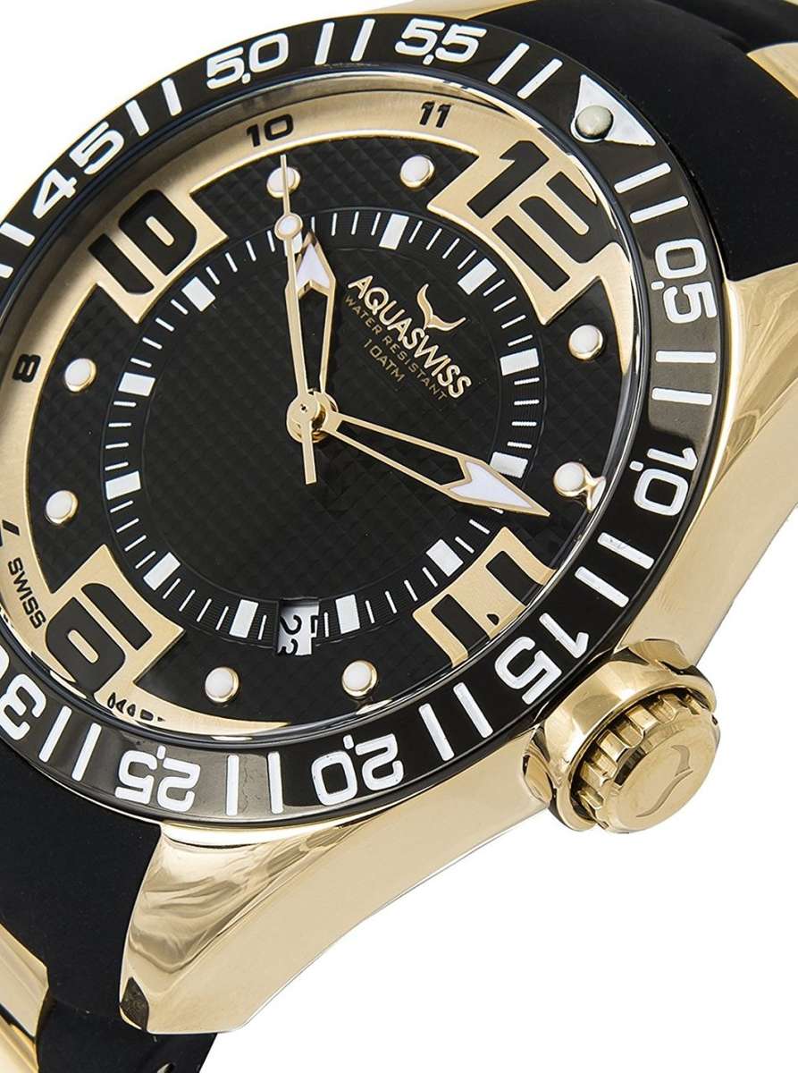**Brand New**Aquaswiss Men's Trax 3H Watch: Black-Gold Dial Gold Retail: $1000 /R13000