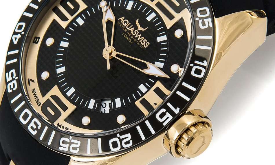 **Brand New**Aquaswiss Men's Trax 3H Watch: Black-Gold Dial Gold Retail: $1000 /R13000