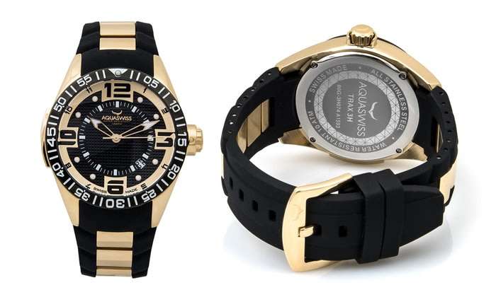 **Brand New**Aquaswiss Men's Trax 3H Watch: Black-Gold Dial Gold Retail: $1000 /R13000