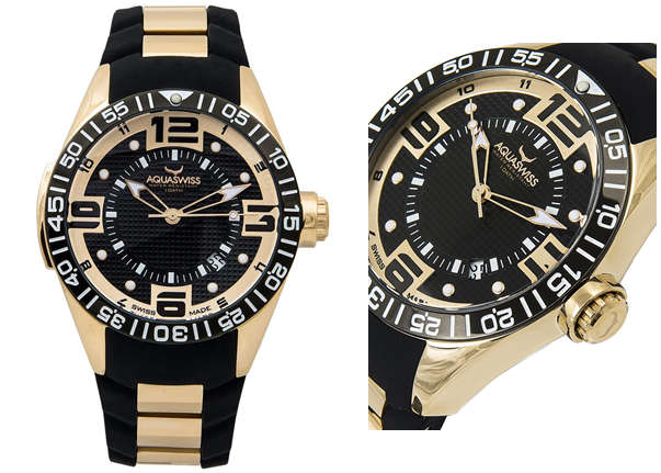 **Brand New**Aquaswiss Men's Trax 3H Watch: Black-Gold Dial Gold Retail: $1000 /R13000