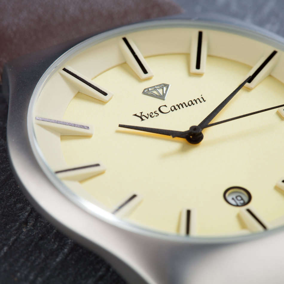 YVES CAMANI Louanne Ladies Watch Stainless Steel Brown Leather Date Display watch