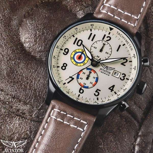 Aviator Pilots Vintage Brown Chronograph Watch. Brand New, Ltd stocks.