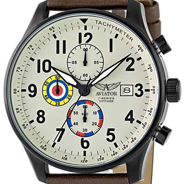 Aviator Pilots Vintage Brown Chronograph Watch. Brand New, Ltd stocks.