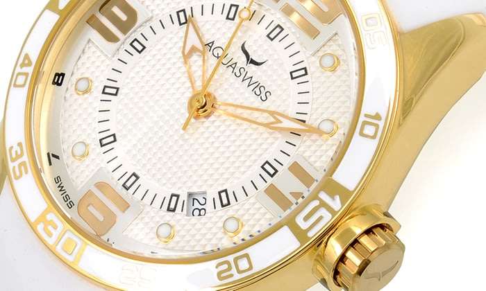 Aquaswiss Trax 3H Unisex Watch:Gold/White Dial Swiss Made Retail: $1000 /R12190