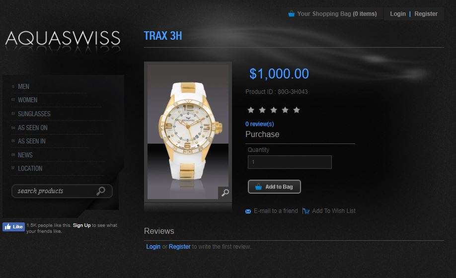 Aquaswiss Trax 3H Unisex Watch:Gold/White Dial Swiss Made Retail: $1000 /R12190