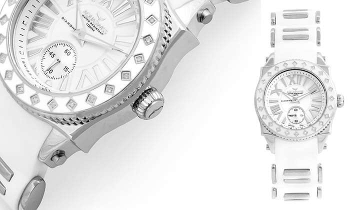 Retail: R18,000.00 Aquaswiss Women Swissport with 24 Diamonds Watch Silver and White Silicone Band