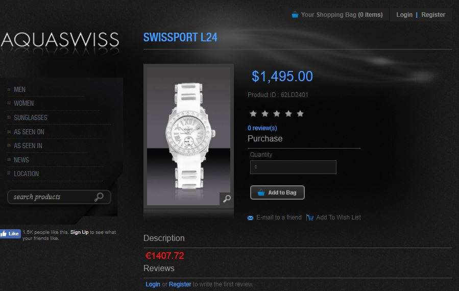 Retail: R18,000.00 Aquaswiss Women Swissport with 24 Diamonds Watch Silver and White Silicone Band