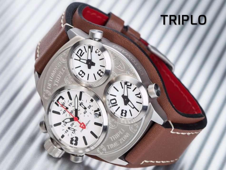 DETOMASO TRIPLO Men¿s Watch Chronograph 3 Time Zones Stainless Steel Black New