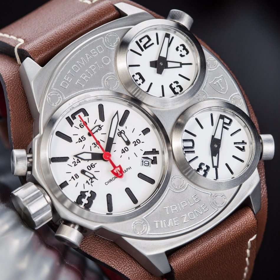 DETOMASO TRIPLO Men¿s Watch Chronograph 3 Time Zones Stainless Steel Black New