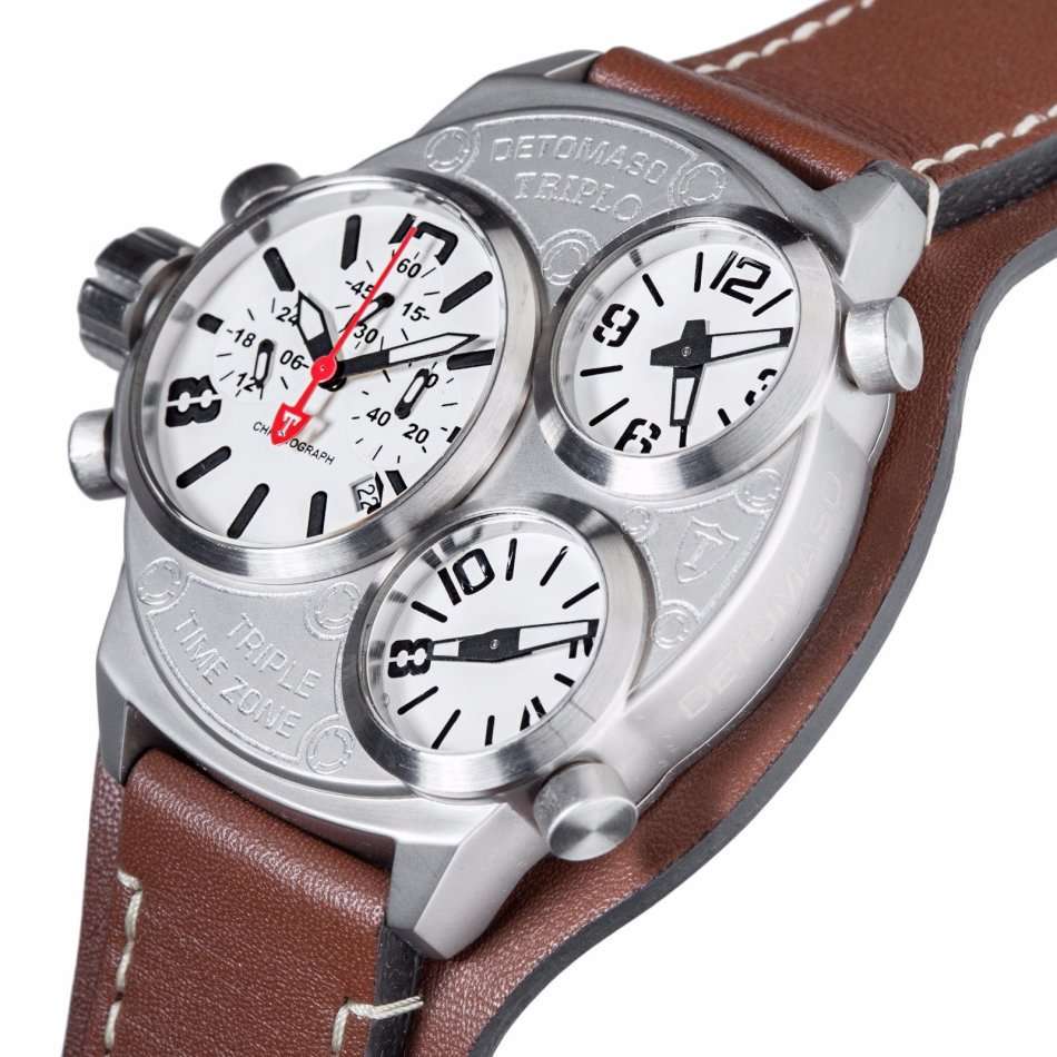 DETOMASO TRIPLO Men¿s Watch Chronograph 3 Time Zones Stainless Steel Black New