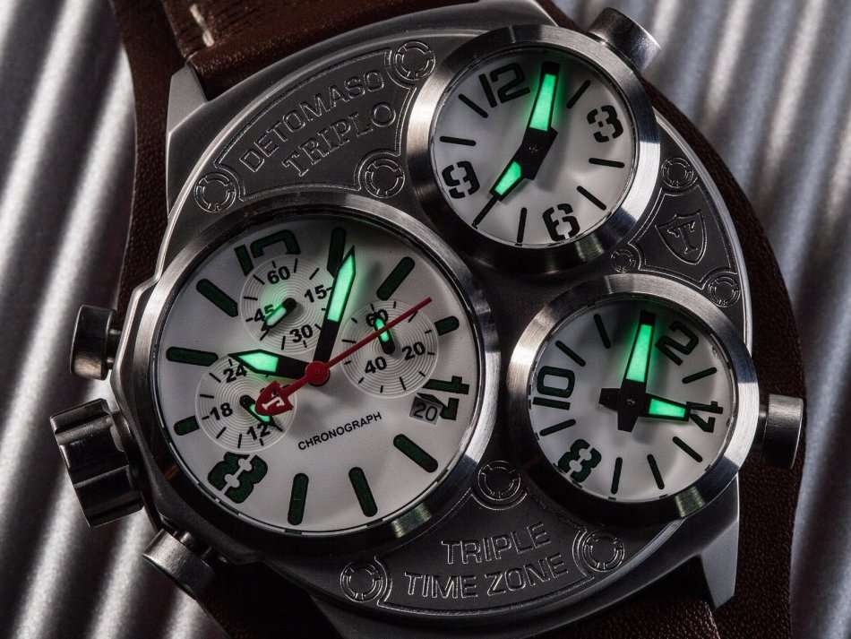 DETOMASO TRIPLO Men¿s Watch Chronograph 3 Time Zones Stainless Steel Black New