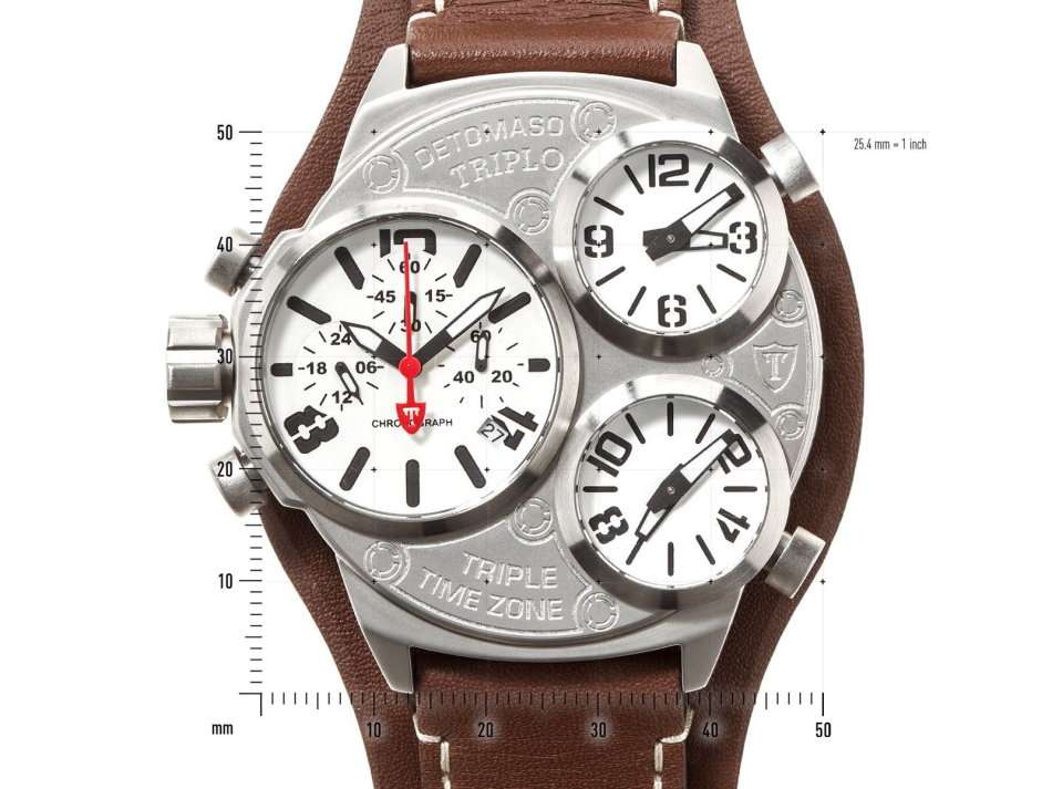 DETOMASO TRIPLO Men¿s Watch Chronograph 3 Time Zones Stainless Steel Black New