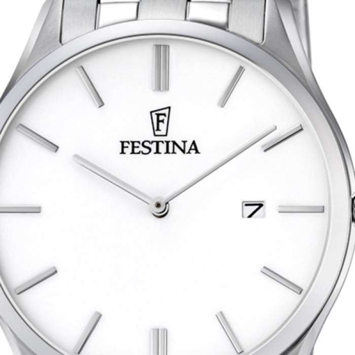 R1 Auction: FESTINA men's watch steel band classic quartz stainless steel silver Watch