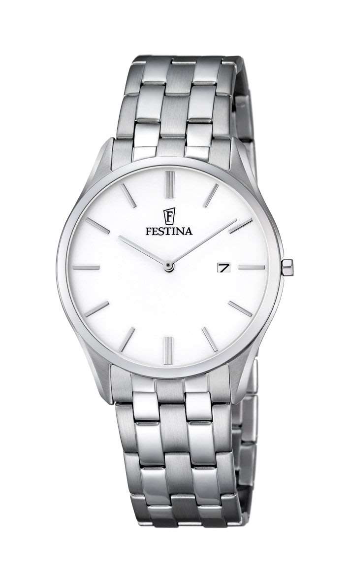 R1 Auction: FESTINA men's watch steel band classic quartz stainless steel silver Watch
