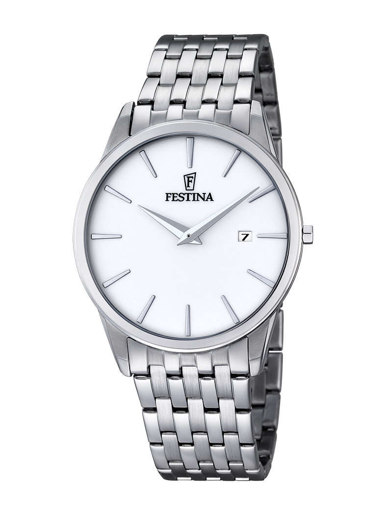 R1 Auction: FESTINA men's watch steel band classic quartz stainless steel silver Watch