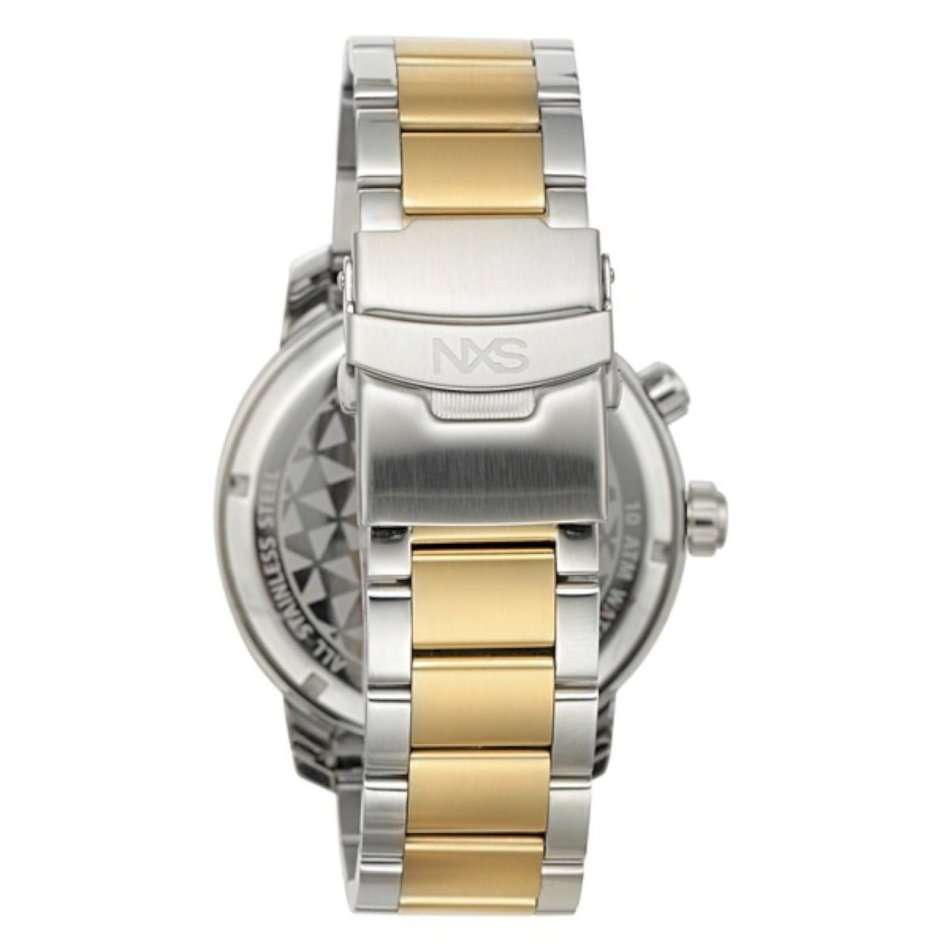 RRP: R24,000 NXS  MENS SWISS MADE COLBY 2 TIME ZONE TWO TONE SILVER/GOLD SS BRACELET CHRONOGRAPH