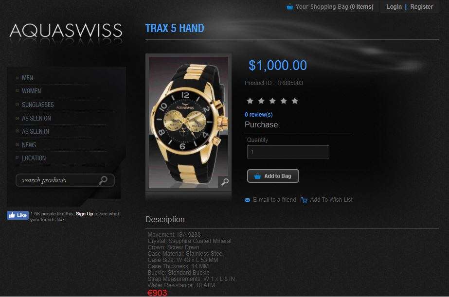 Retail: R12,000 Aquaswiss Men Trax 5H Watch with Chronograph Rose Gold and White Silicone Band
