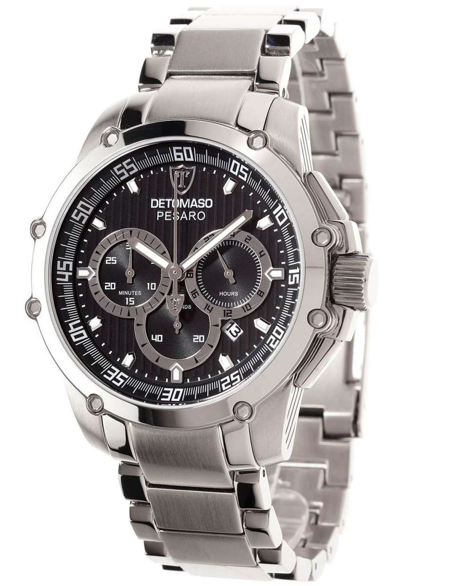 DETOMASO Men's PESARO XXL Chronograph Classic Analog Display Japanese Quartz Silver Watch
