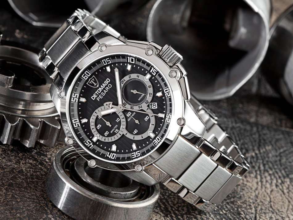 DETOMASO Men's PESARO XXL Chronograph Classic Analog Display Japanese Quartz Silver Watch