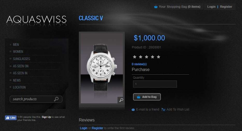 Retail: R12,000 Aquaswiss Swiss Made Classic 5h Unisex  Black Leather Strap Silver Dial Chronograph