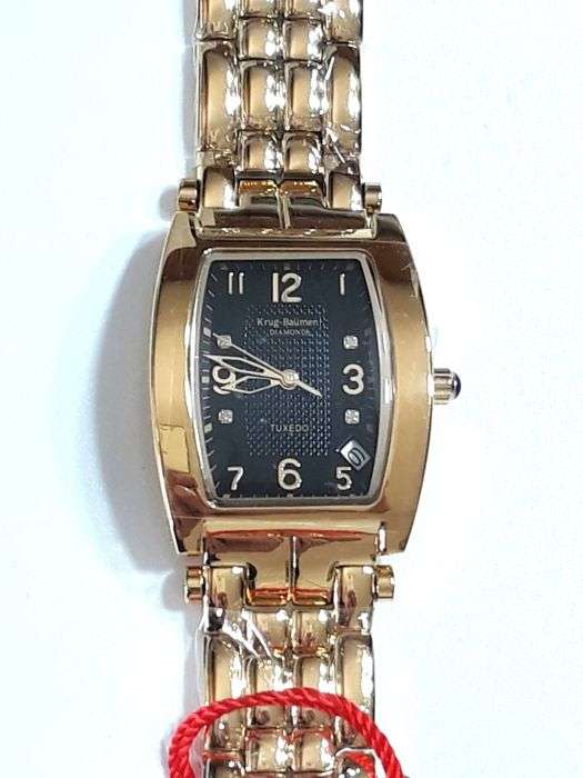 Retail: R10,546.54 Krug-Baumen MEN Tuxedo 18K Gold  4X REAL Diamonds BLACK Dial Gold Strap