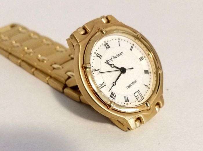 R1 AUCTION** Retails @ R8200/ £485 Krug Baumen MEN Charleston 18K Gold Plated White Dial Strap Watch