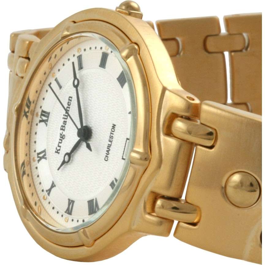 R1 AUCTION** Retails @ R8200/ £485 Krug Baumen MEN Charleston 18K Gold Plated White Dial Strap Watch