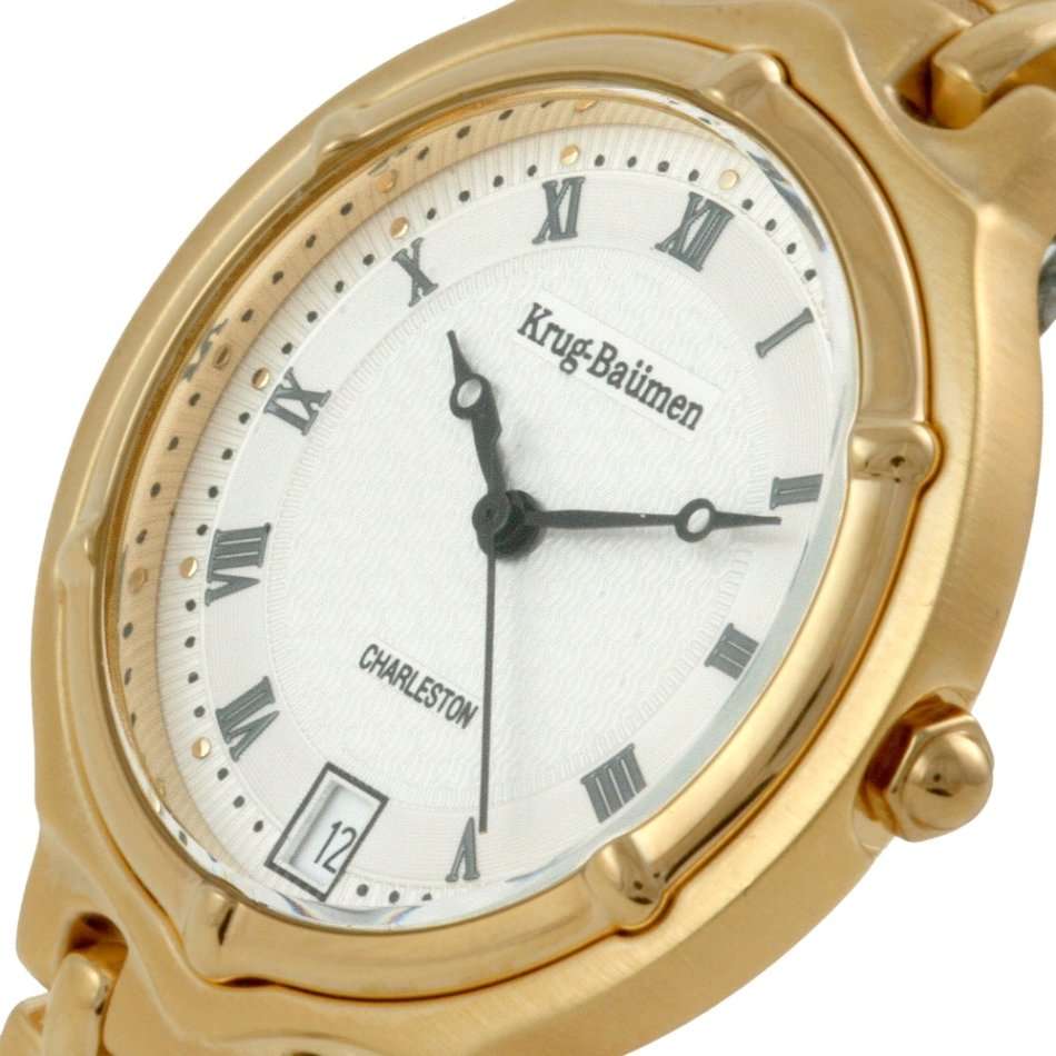 R1 AUCTION** Retails @ R8200/ £485 Krug Baumen MEN Charleston 18K Gold Plated White Dial Strap Watch