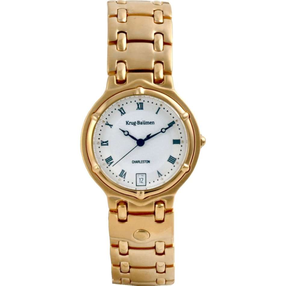 R1 AUCTION** Retails @ R8200/ £485 Krug Baumen MEN Charleston 18K Gold Plated White Dial Strap Watch
