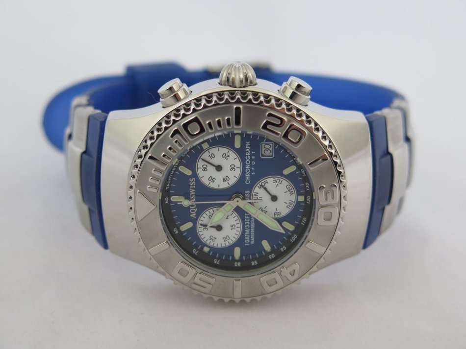 Retail: R6,590.00 Aquaswiss Chronograph Sport Wristwatch with Blue Silicone Band