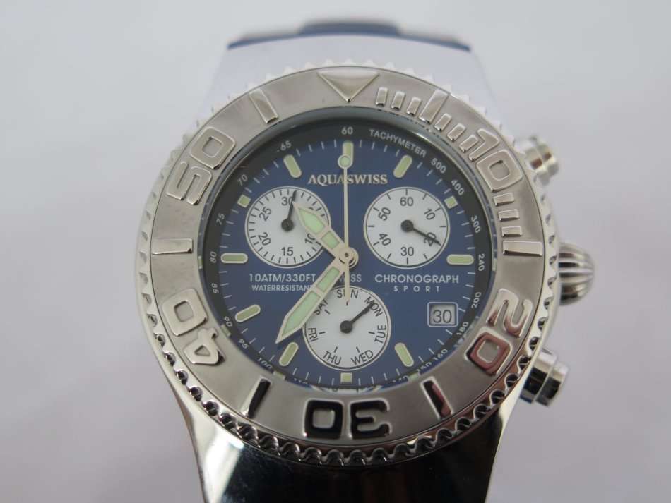 Retail: R6,590.00 Aquaswiss Chronograph Sport Wristwatch with Blue Silicone Band