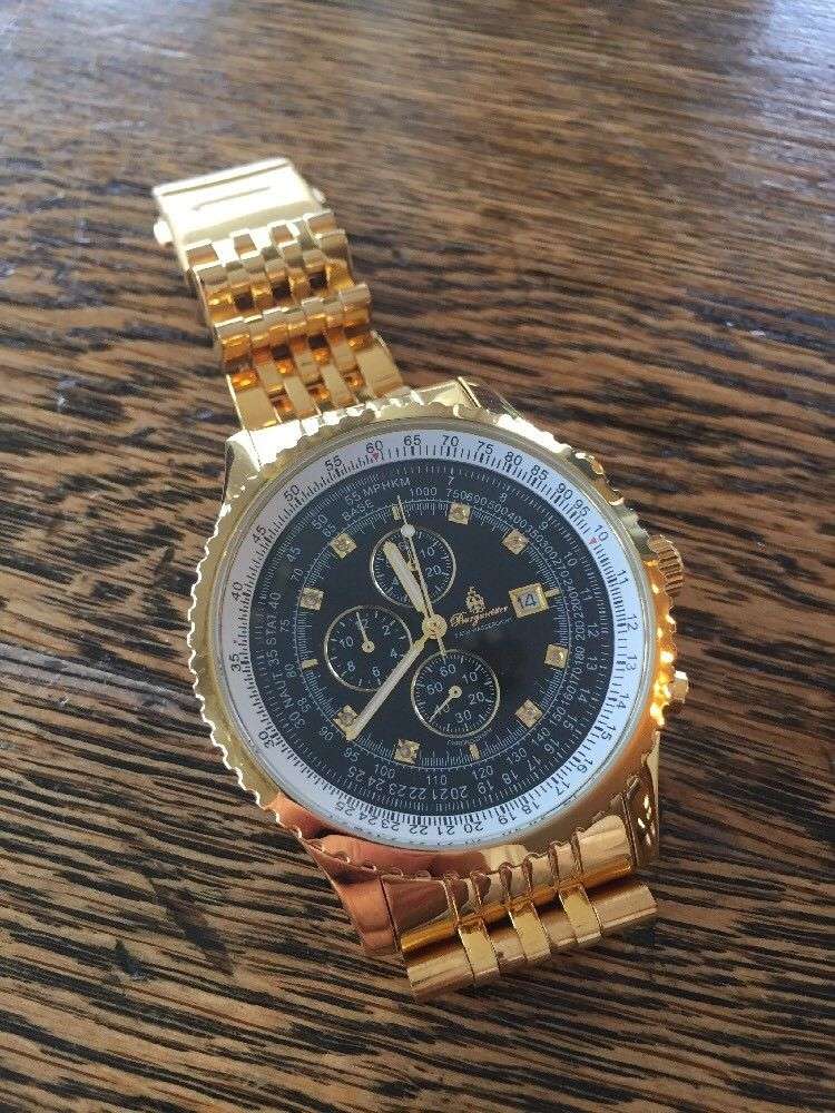 Burgmeister Savanah chronograph with 8 Genuine Diamond Marker 18K Gold Strap Watch