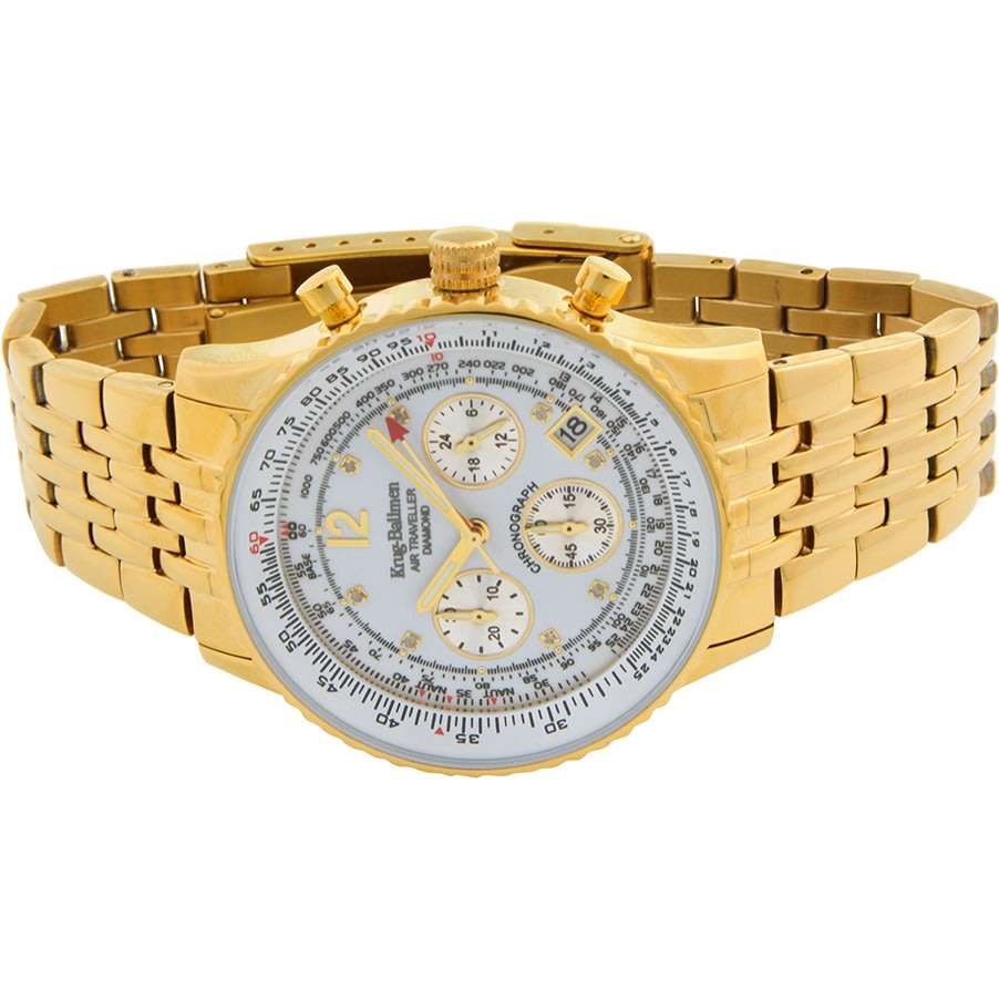 Opens @ R1 RRP: R13,320 Krug Baümen Air Traveller  8 Genuine Diamond White Dial 18K Gold Strap Watch