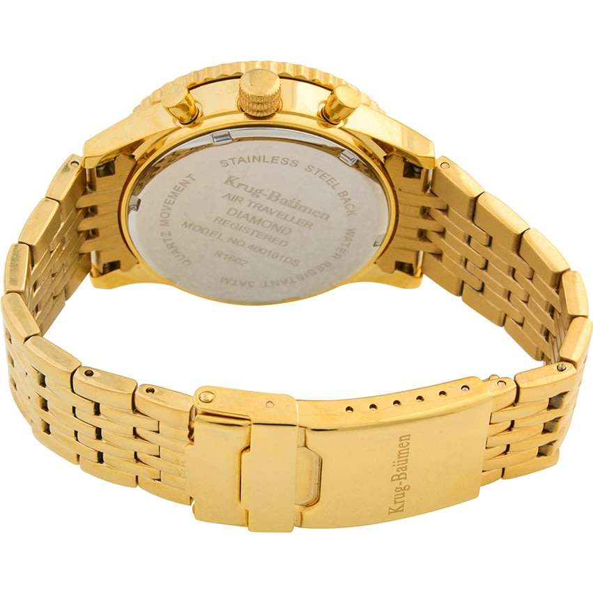 Opens @ R1 RRP: R13,320 Krug Baümen Air Traveller  8 Genuine Diamond White Dial 18K Gold Strap Watch