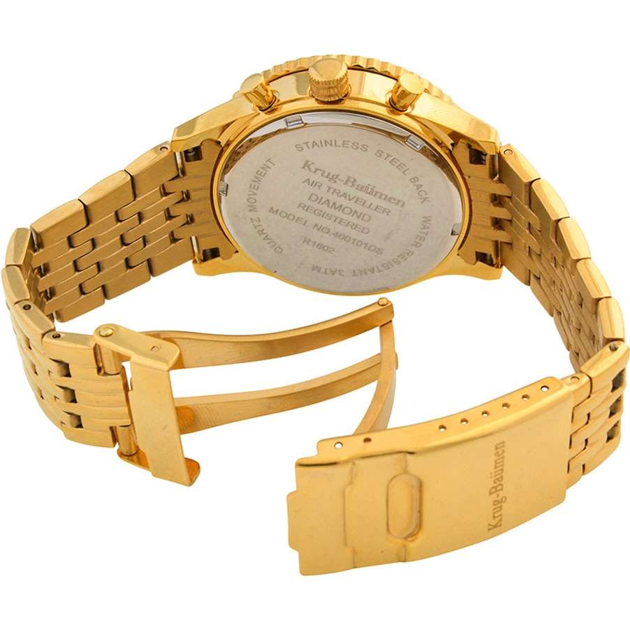 Opens @ R1 RRP: R13,320 Krug Baümen Air Traveller  8 Genuine Diamond White Dial 18K Gold Strap Watch