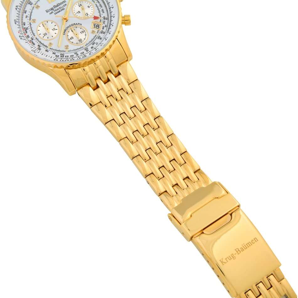 Opens @ R1 RRP: R13,320 Krug Baümen Air Traveller  8 Genuine Diamond White Dial 18K Gold Strap Watch