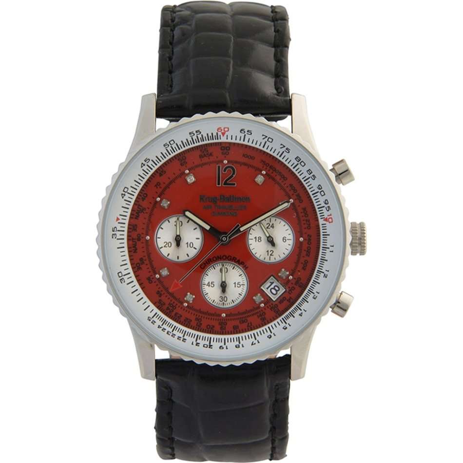 Retail: R12,963 Krug Baümen Air Traveller  8 Genuine Diamond Stainless Steel  Dial Black Strap Watch
