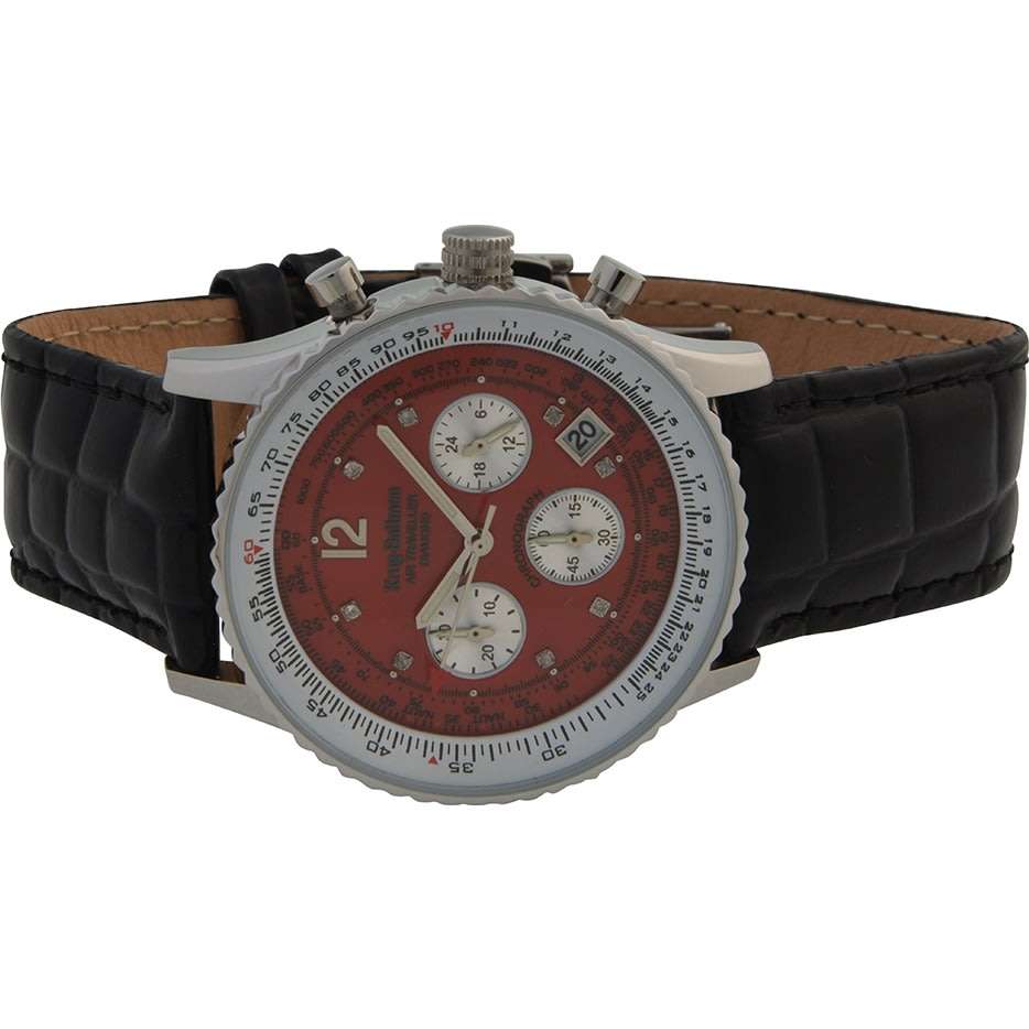 Retail: R12,963 Krug Baümen Air Traveller  8 Genuine Diamond Stainless Steel  Dial Black Strap Watch