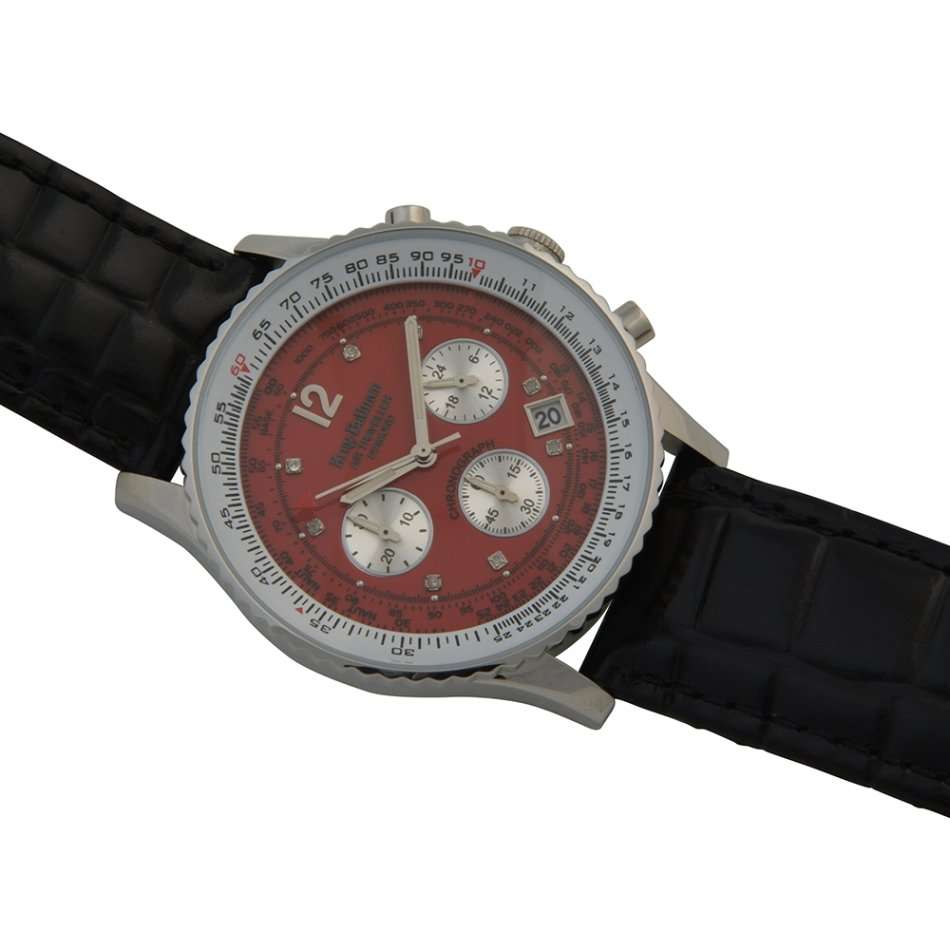 Retail: R12,963 Krug Baümen Air Traveller  8 Genuine Diamond Stainless Steel  Dial Black Strap Watch
