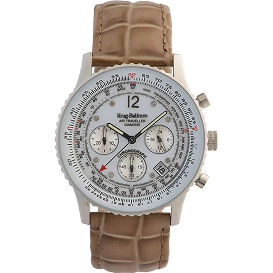 Retail R13,856.74 Krug Baümen Air Traveller  8 Real Diamond S-Steel  Dial Brown Strap Watch