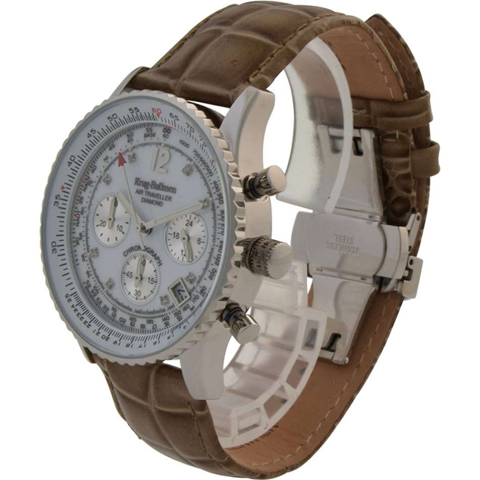Retail R13,856.74 Krug Baümen Air Traveller  8 Real Diamond S-Steel  Dial Brown Strap Watch